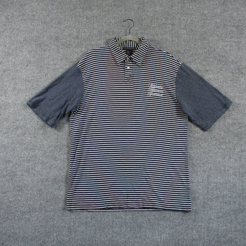 VINTAGE Marithe Francois Girgbaud Shirt Mens XXL Blue Striped Embroidered Logo